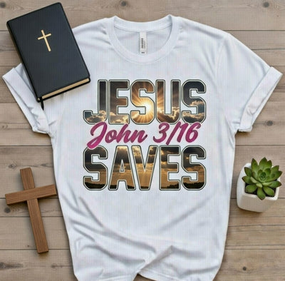 Jesus Saves John 3:16 Christian Faith DTF T-Shirt | Wild Creation Station