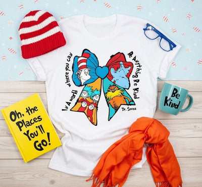 In A World Be Kind Dr. Seuss Character Bow T-Shirt