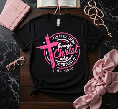 Pink Cross Philippians 4:13 | Christian Strength Faith T-Shirt