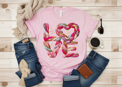 Pastel Braided LOVE Heart Glitter T-Shirt
