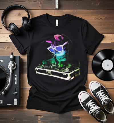 Cool DJ Cat T-Shirt | Vibrant Feline DJ Mixer Tee