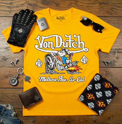Von Dutch Cat Biker Yellow Tee