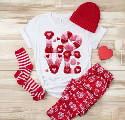 LOVE Fuzzy Hearts T-Shirt - Romantic Valentine's Day Design