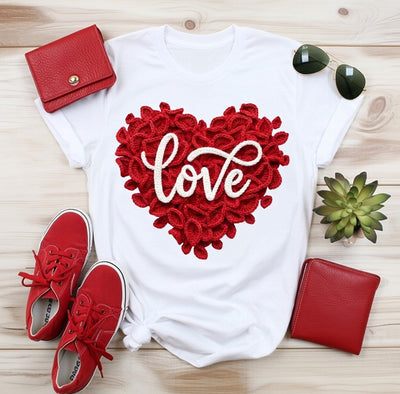Crochet Heart 'Love' Graphic DTF T-Shirt - Wild Creation Station
