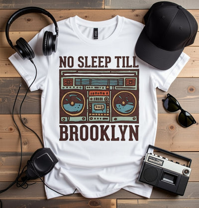 No Sleep Till Brooklyn Boombox Tee - Retro Hip Hop Music Shirt