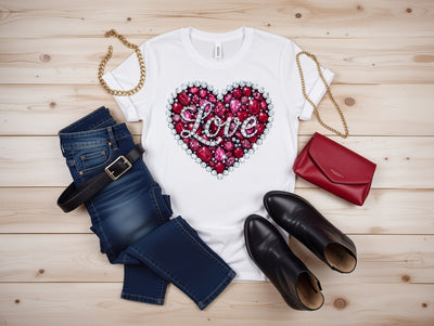Sparkling Gemstone Love Heart DTF T-Shirt