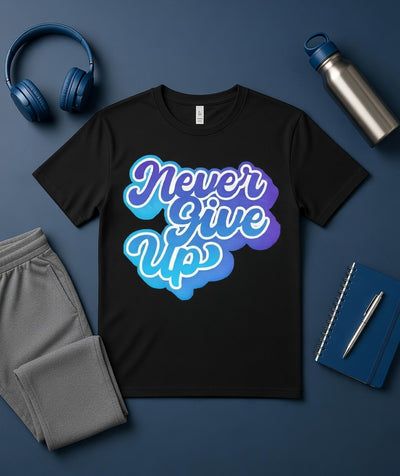 Never Give Up Gradient Script T-Shirt - Motivational Tee