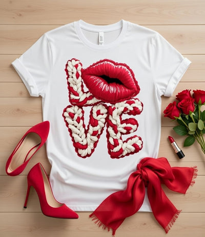 Knitted Love & Lips Graphic Tee - Romantic Valentine Design