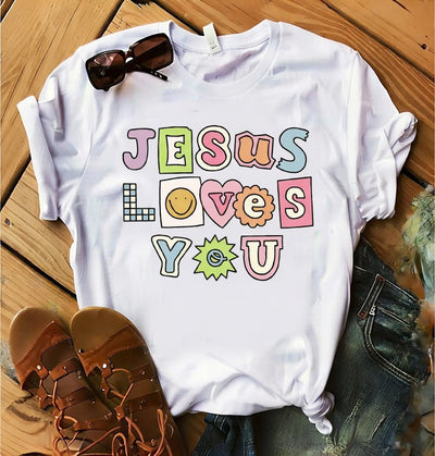 Jesus Loves You Pastel Smiley Christian T-Shirt