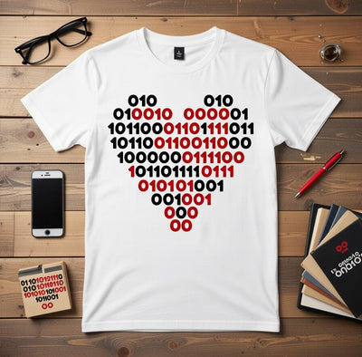 I Love You Binary Code Heart Tee | Tech Enthusiast Gift