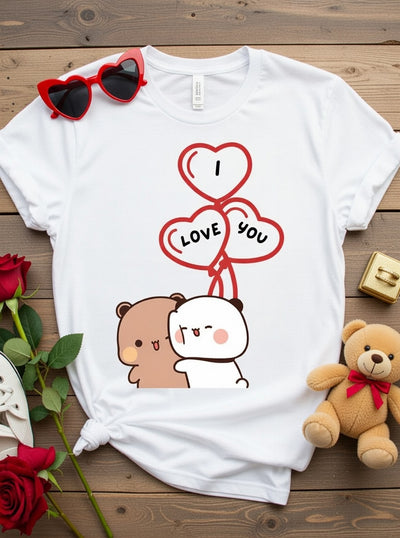 Adorable Bear Couple 'I Love You' Heart Balloons T-Shirt