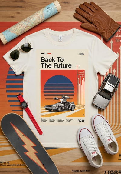 Back To The Future DeLorean Retro Poster Movie Tee