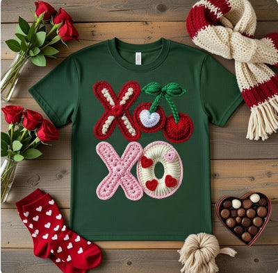 Sweet XO Love: Crochet Cherries & Hearts T-Shirt