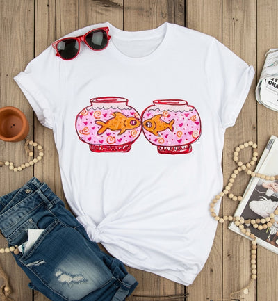 Goldfish Kissing Love T-Shirt | Sweet Romantic Design