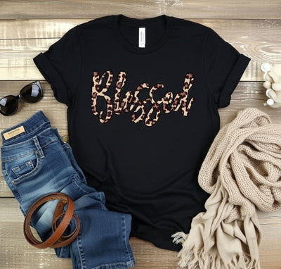 Blessed Leopard Print T-Shirt | Faith-Inspired DTF Tee