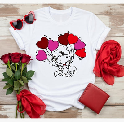 Joyful Snoopy Heart Balloons DTF T-Shirt | Love Design