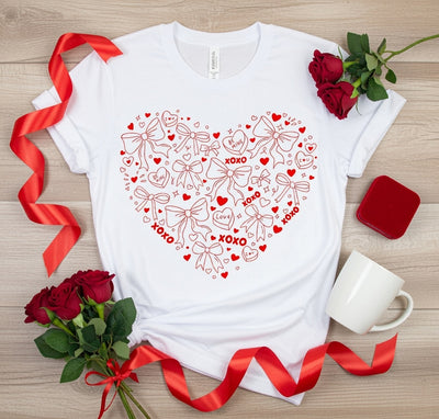Red Bows & Hearts Valentine's DTF T-Shirt | XOXO Love Tee