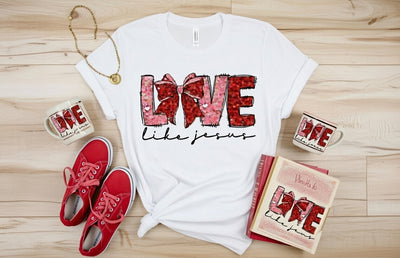 Love Like Jesus Heart Confetti Bow Christian Faith DTF T-Shirt