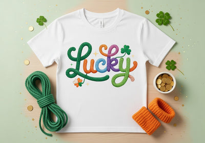 Lucky Clover Knitted Text T-Shirt - St. Patrick's Day Design