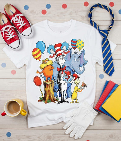 Whimsical Dr. Seuss Celebration T-Shirt | Cat in the Hat & Friends