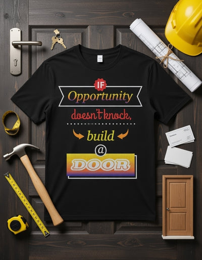 Opportunity Doesn't Knock, Build a Door Motivational T-Shirt