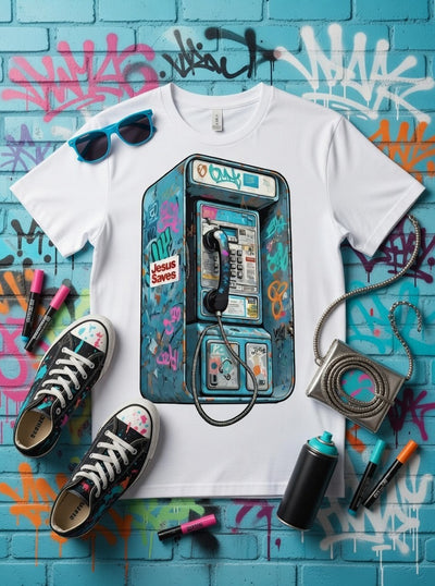 Jesus Saves Graffiti Payphone T-Shirt | Urban Faith Tee