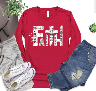 Faith Bible Verse Word Art DTF Long Sleeve Tee | Christian Apparel