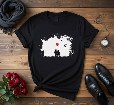 Childhood Love Story Heart Balloon T-Shirt | DTF Print