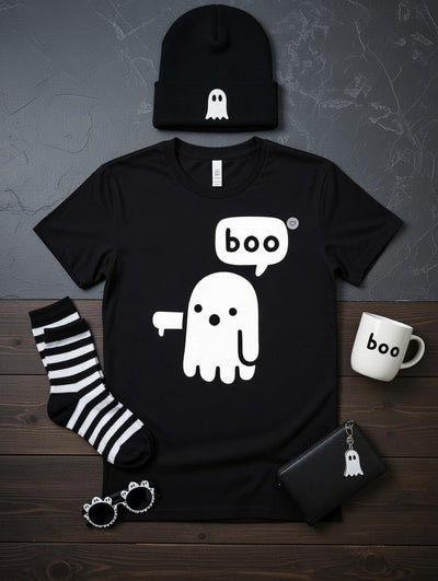 Cute Ghost 'Boo' Pointing Halloween DTF T-Shirt