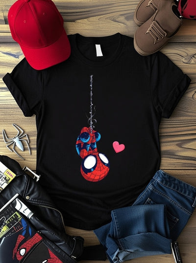 Cute Chibi Spider-Man Hanging with Heart DTF T-Shirt