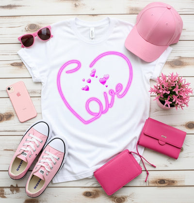 Vibrant Neon Pink Love Heart DTF T-Shirt