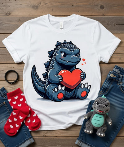 Cute Kaiju with Heart T-Shirt | Adorable Godzilla Love Design