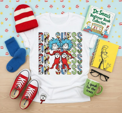 Dr. Suess Thing 1 & 2 Stacked Whimsical DTF T-Shirt