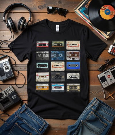 Retro Cassette Tapes Grid Tee - Vintage Music Lover's Shirt