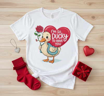 I'm So Ducky To Have You Valentine's Tee - Cute Duck & Rose