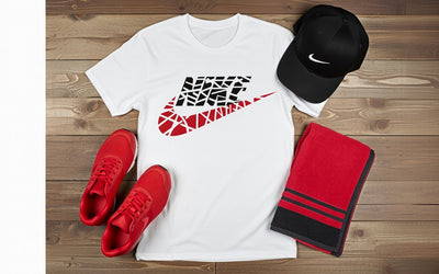 Distressed Nike Logo T-Shirt - Black & Red Fragment Design