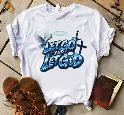 Let Go And Let God Christian T-Shirt with Dove & Cross