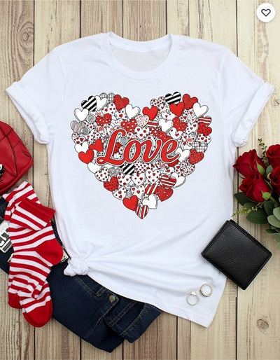Sweet Love Hearts & Patterns DTF T-Shirt