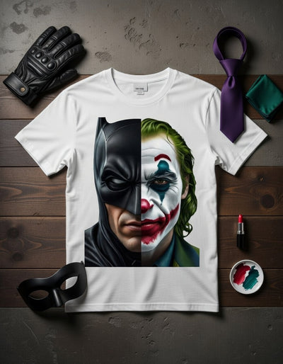 Batman & Joker Duality Split Face Graphic Tee - DC Comics Art