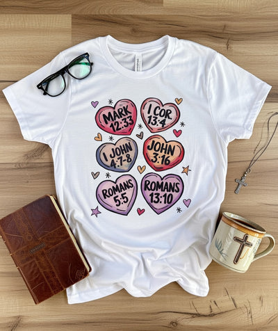 Christian Love Hearts T-Shirt - Bible Verse Scripture Design
