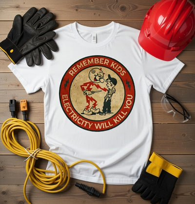 Retro Electricity Safety Tee - Remember Kids Warning Design