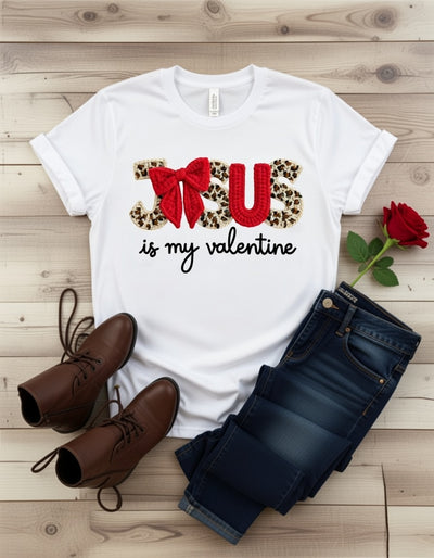 JESUS is My Valentine Leopard Print & Red Bow DTF T-Shirt