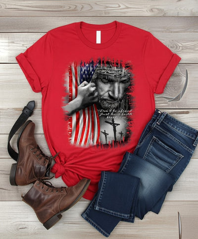 Faith Over Fear Jesus American Flag T-Shirt | Mark 5:36