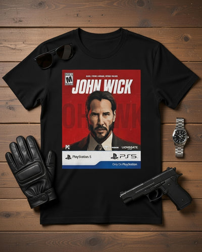 John Wick Game Box Art T-Shirt - Iconic Movie & Gaming Tee