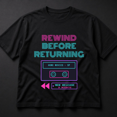 Rewind Before Returning Tee, Retro Video Tape Rental Shirt