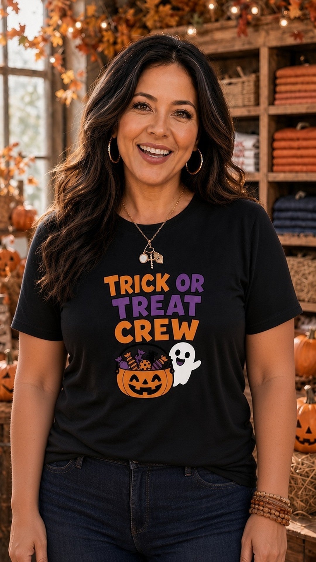 Lola in the black Trick or Treat Crew tee