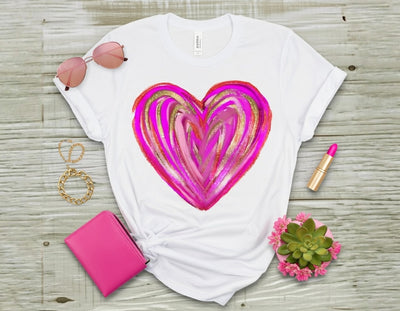 Vibrant Pink & Gold Brushstroke Heart Love DTF T-Shirt