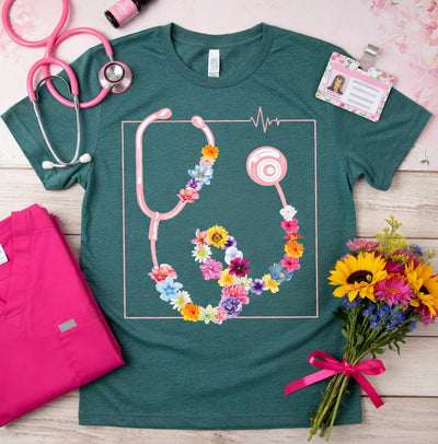 Floral Stethoscope Heartbeat Medical Design