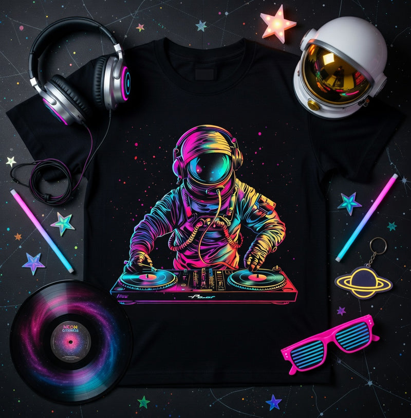 Neon Astronaut DJ Spaceman T-Shirt