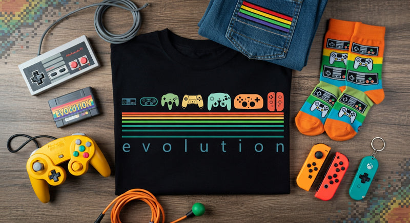 Retro Gaming Controller Evolution Rainbow Tee